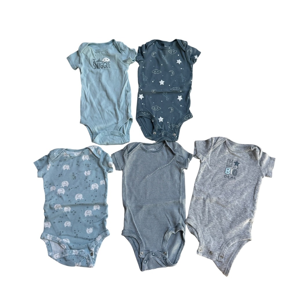 Carter's Bodysuits Baby 6M Blue Grey Short Sleeve 5-Pack‎ Bundle